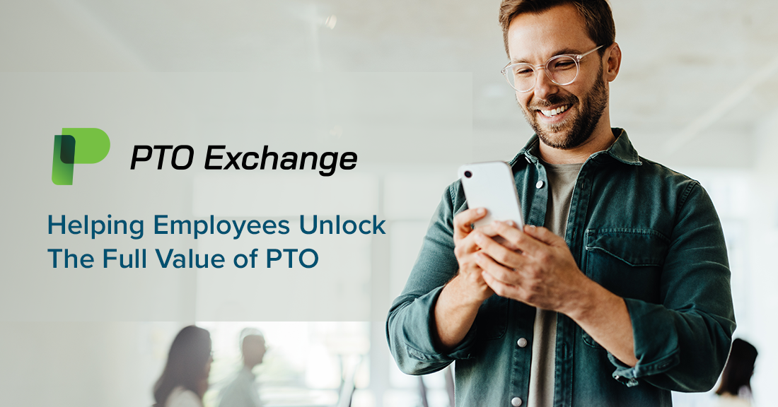 A man on the phone with the PTO Exhange logo next to it. 